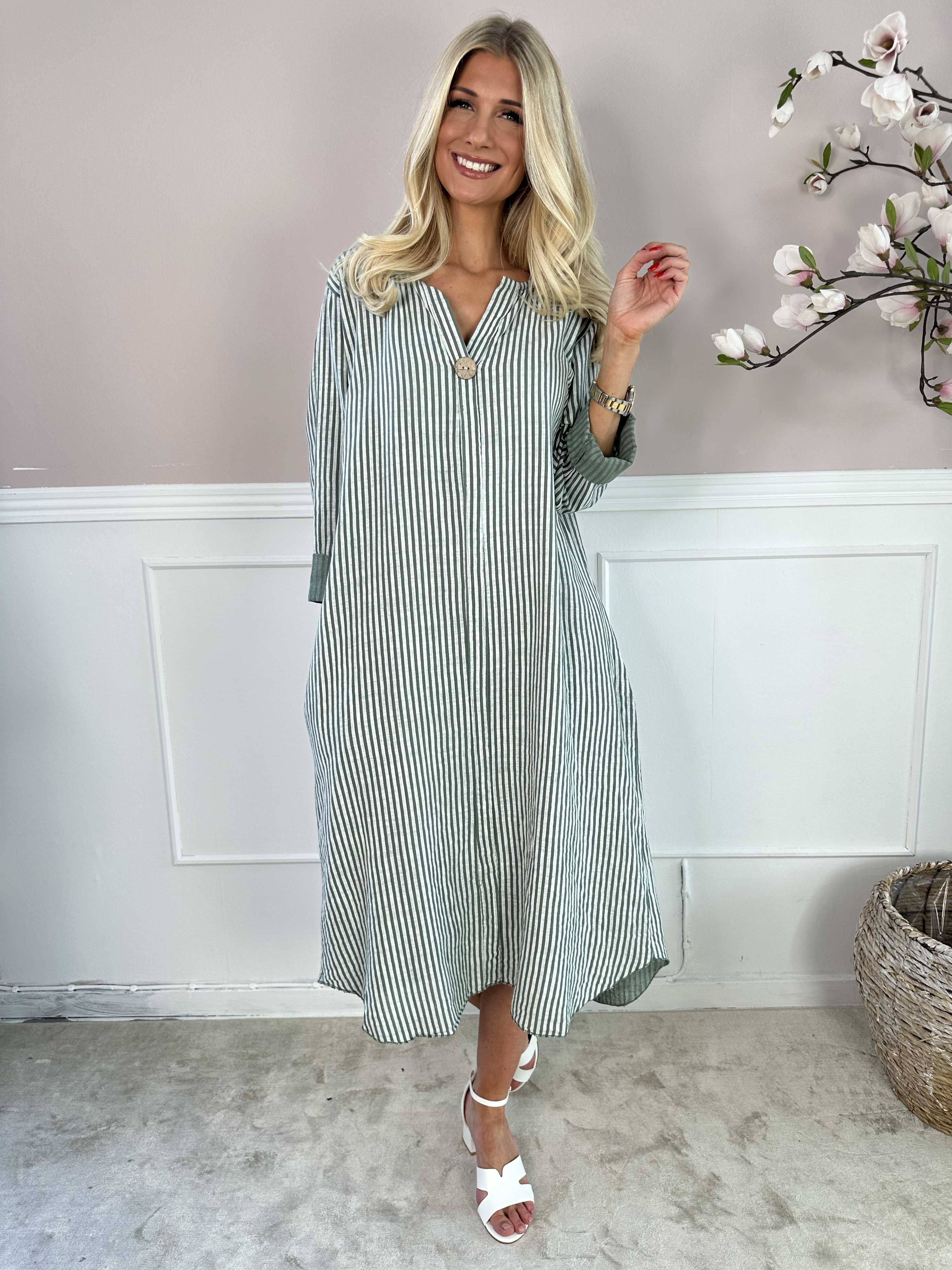 Arizona Stripe - Lång bomullsklänning i linneliknande tyg